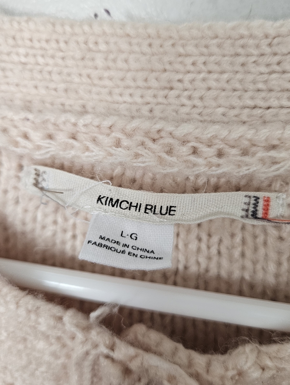 Kimchi Blue Cream Cable Knit Cardigan Embroidered Floral Button Up Women's Large - Picture 2 of 5